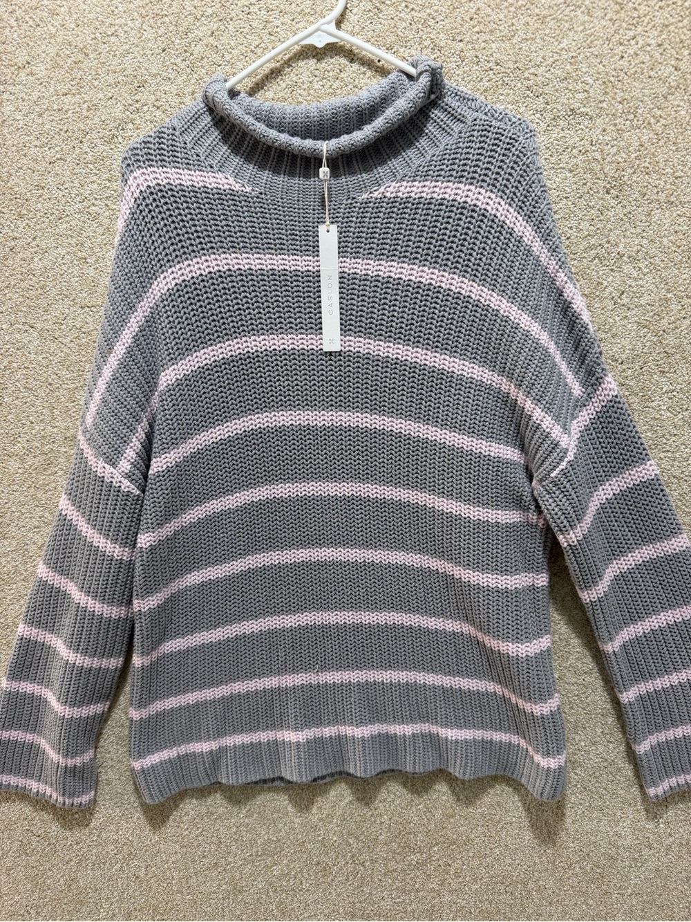 Cozy Striped knit sweater Caslon pink grey large cotton blend soft girl FLAWS